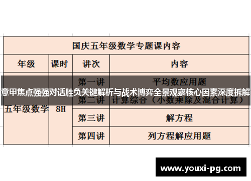 意甲焦点强强对话胜负关键解析与战术博弈全景观察核心因素深度拆解